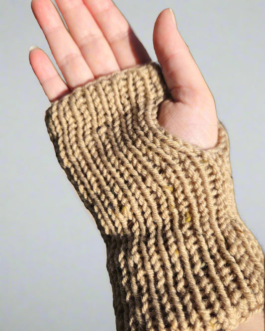 Beige Merino Wool-Blend Fingerless Gloves