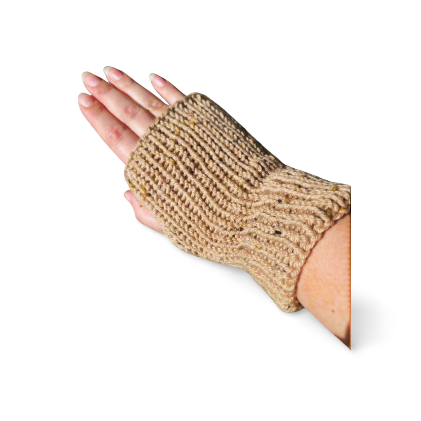 Beige Merino Wool-Blend Fingerless Gloves