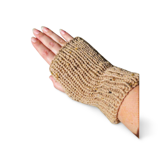Beige Merino Wool-Blend Fingerless Gloves