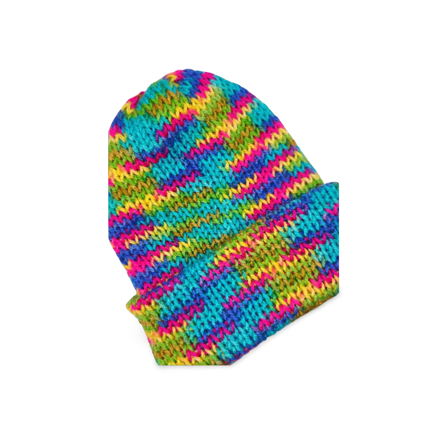 Blue, Green, Yellow, and Pink Striped Beanie