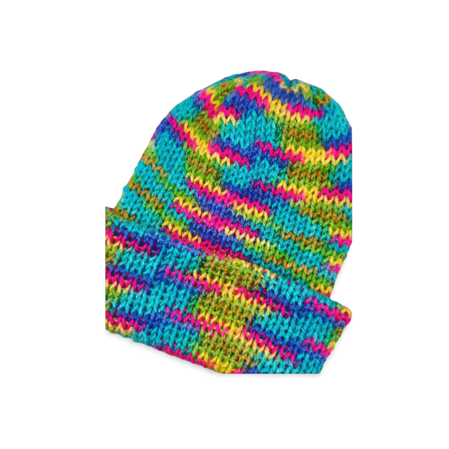 Blue, Green, Yellow, and Pink Striped Beanie