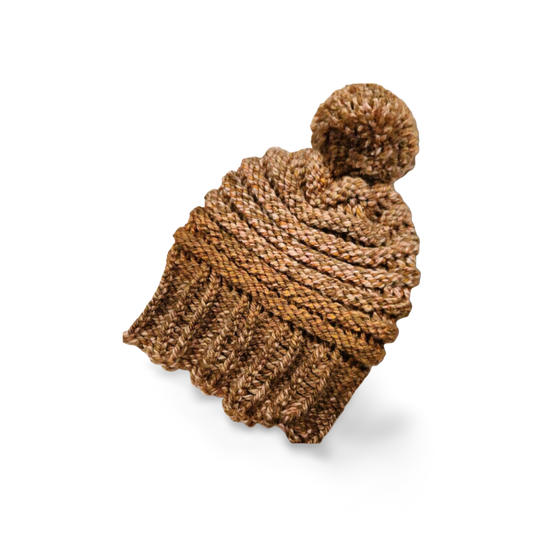 Brown Beanie with Pompom - Bianca La Luna Knits