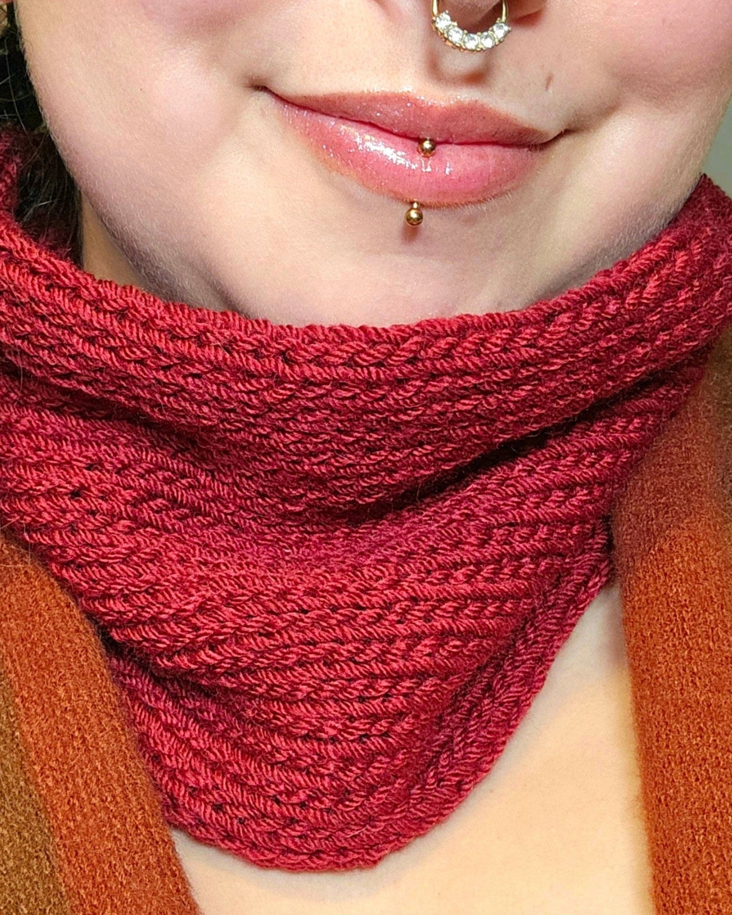 Red Merino Wool-Blend Cowl Scarf