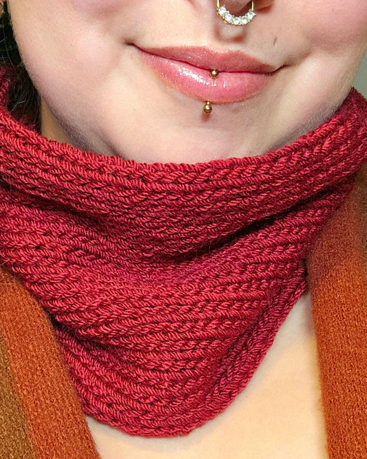 Red Merino Wool-Blend Cowl Scarf