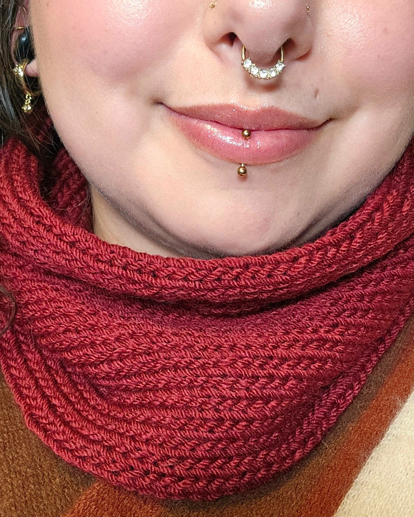 Red Merino Wool-Blend Cowl Scarf