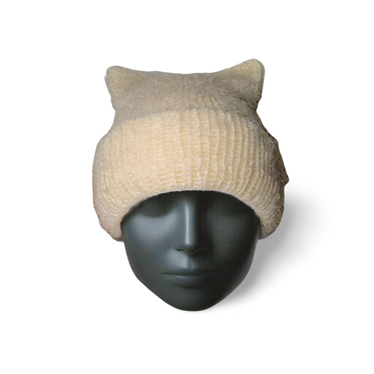 White, Furry Cat Eat Beanie